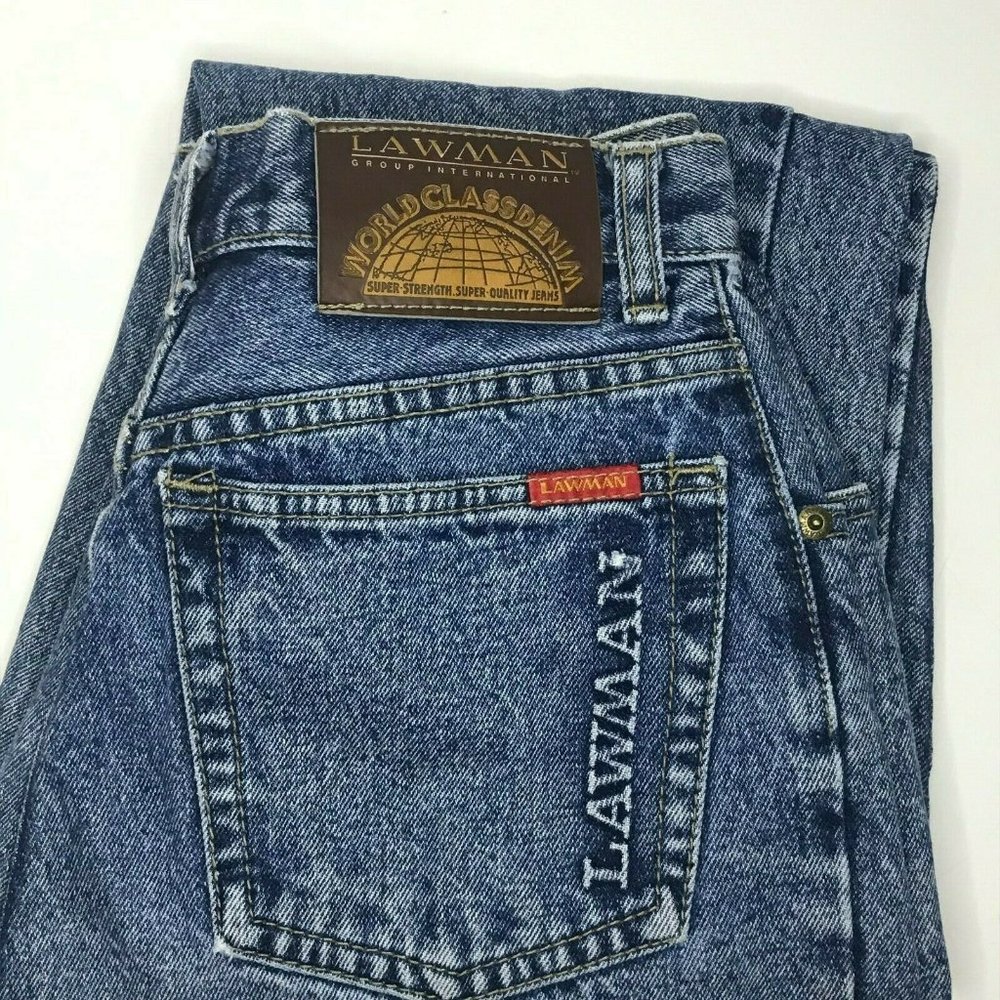 VINTAGE EMBOSSED LAWMAN HIGH WAIST MOM  DENIM JEANS WOMENS SIZE 7 HELLO 90'S!